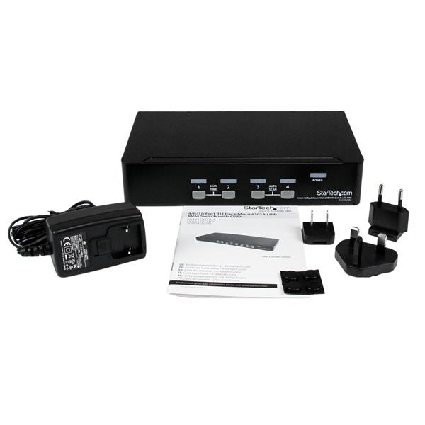 StarTech 4 Port 1U Rackmount USB KVM Switch with OSD - 1920 x 1440 pixels - Rack mounting - 5.4 W - 1U - Black - SV431DUSBU
