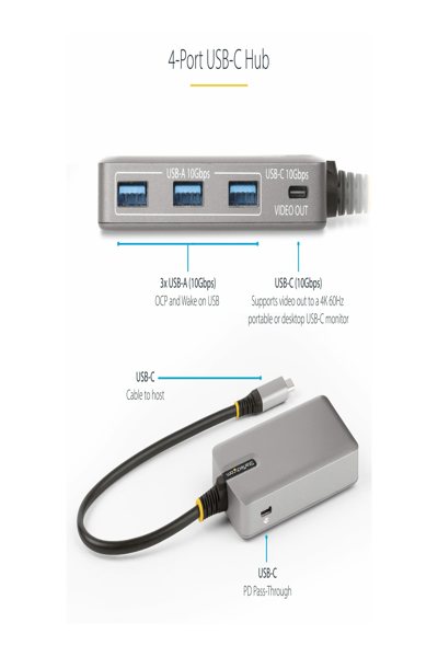 StarTech.com 4-Port USB-C Hub 4K 60Hz 100W PD - HB31C3A1CDPPD3