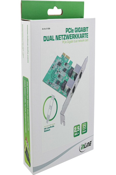 Carte réseau InLine Dual Gigabit - 2x RJ45 2,5 Gb/s - PCIe x1 - avec support LP