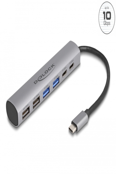 Delock 6 Port USB Hub with 4 x USB Type-A female and 2 x USB Type-C female - 64232