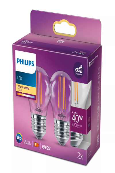 Philips Candle & Lustre - 4.3 W - 40 W - E27 - 470 lm - 15000 h - Warm white