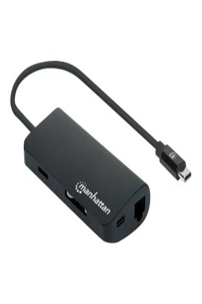 Manhattan USB-C Dock/Hub with Card Reader - Ports (x5): Ethernet - USB-A (3) and USB-C - 5 Gbps (USB 3.2 Gen1 aka USB 3.0) - With Power Delivery (100W) to USB-C Port (Note additional USB-C wall charger and USB-C cable needed) - Aluminium - Black - Three Year Warran - 152372