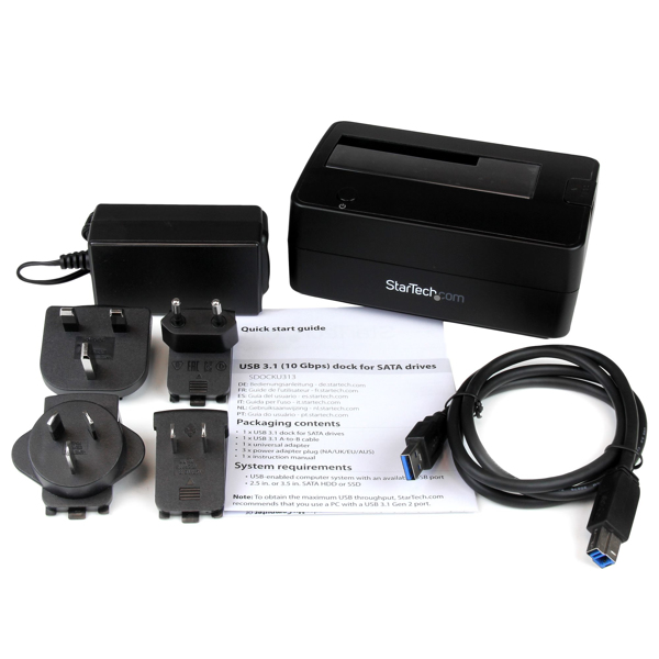StarTech USB 3.1 Gen 2 (10Gbps) 1-Bay Dock for 2.5"/3.5" SATA SSD/HDD - Storage controller with data display, power display - 6.4 cm, 8.9 cm (2.5", 3.5") - USB 3.1 (Gen 2) - Black (SDOCKU313) - SDOCKU313