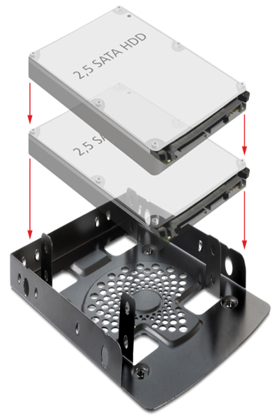 Delock Installationsram 3,5" > 2 x 2,5" hårddisk - 18198
