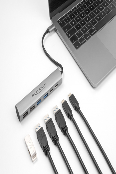 Delock 6 Port USB Hub with 4 x USB Type-A female and 2 x USB Type-C female - 64232