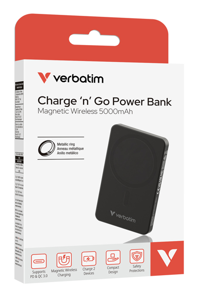 Verbatim Essential Power Bank magn.wirel. schw. 32225 - Rechargable Battery - 32225