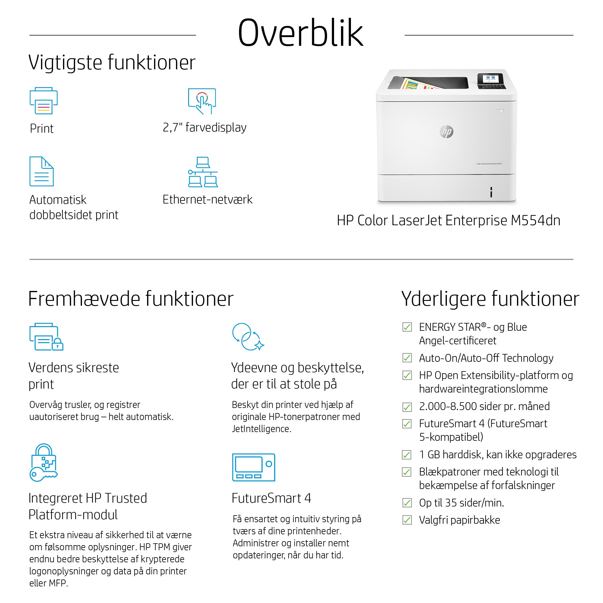 HP Color LaserJet Enterprise M554dn Printer - 7ZU81A