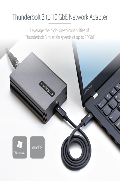 StarTech.com Thunderbolt 3 till Ethernet-adapter, 10 GbE, Multi-Gigabit, Thunderbolt 3 till RJ45 nätverksadapter, 10 GBASE-T/5-2.5 GBASE-T NIC, TB3/TB4 10G nätverksadapter med TB3-certifierad kabel, TB3 10 GbE, Win/Mac (TB310G2) - TB310G2
