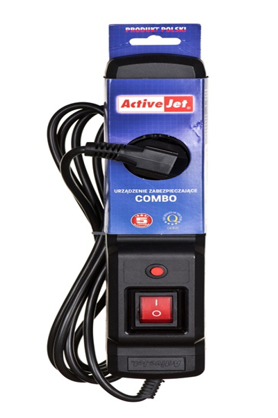 Activejet COMBO 3GN 3M black power strip with cord - 3 m - 3 AC outlet(s) - Indoor - Type E - Type E - Plastic
