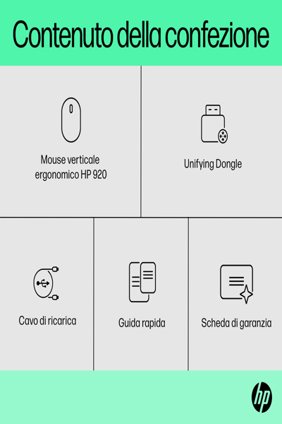 HP 920 Ergonomic Wireless Mouse: Right-hand, Vertical Design, 4000 DPI - 6H1A4AA