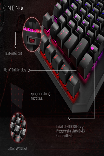 HP OMEN by Sequencer Keyboard: Full-size, Wired, Mechanical, Black - 2VN99AA