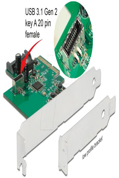 Delock PCI Express Card to 1 x internal USB 3.2 Gen 2 key A 20 pin female - 89029