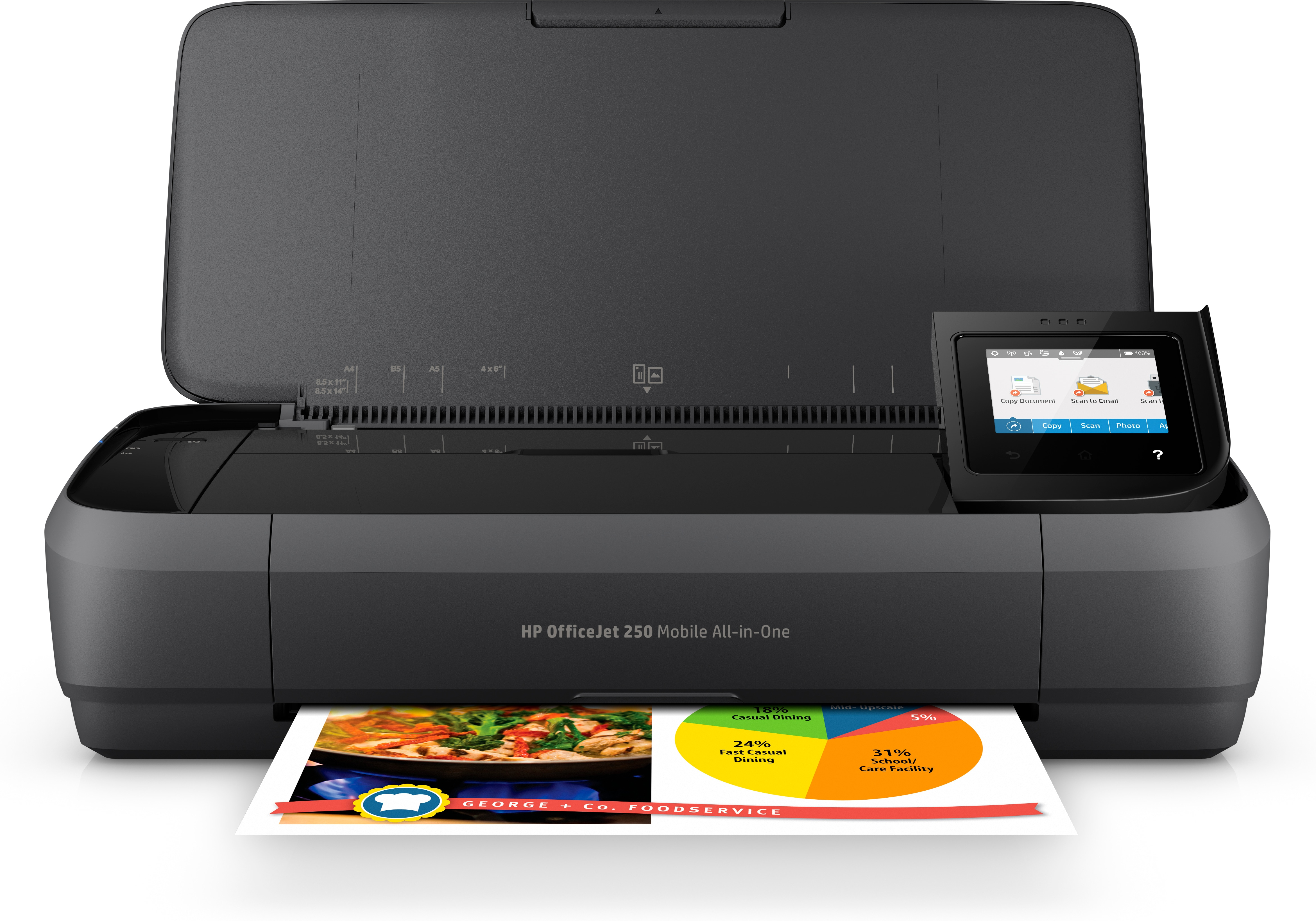 HP OfficeJet 250 Mobile All-in-One Printer - Print - copy - scan - 10-sheet ADF - Thermal inkjet - Colour printing - 4800 x 1200 DPI - A4 - Direct printing - Black - CZ992A