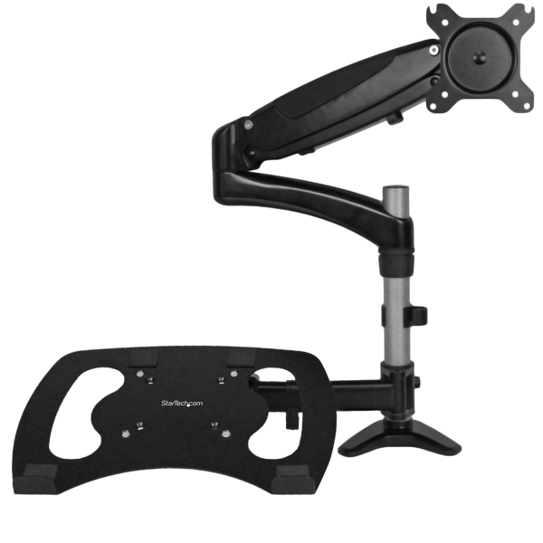 StarTech Single Monitor Arm - Laptop Stand - One-Touch Height Adjustment - Adjustable Arm (Mounting for Pole, Rubber Pad, Laptop Tray, Spring Arm, Swivel Arm, 4 Spacers, Clip for Cable Management, Screws, Key) for LCD Display/Notebook - Alum - ARMUNONB