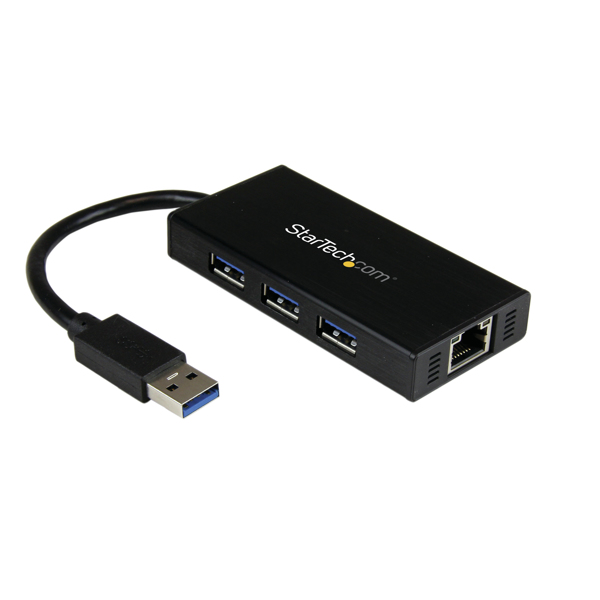 StarTech 3 Port Portable USB3.0 Hub Gigabit Ethernet - ST3300GU3B