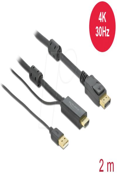 Delock Video-/ljudkabel - HDMI, USB (endast ström) hane till DisplayPort hane - 85964
