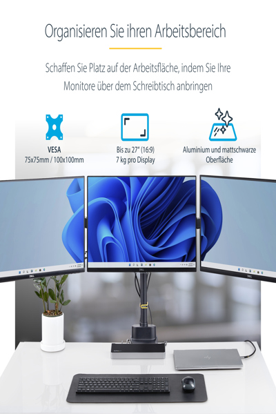 Support de bureau pour trois écrans StarTech.com (27 pouces)