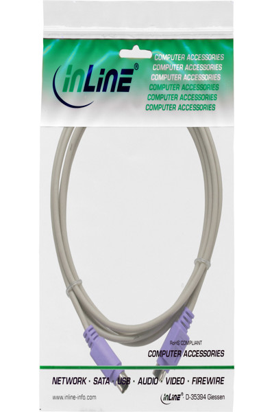 Câble PS/2 InLine mâle/mâle gris avec fiche violette 2 m