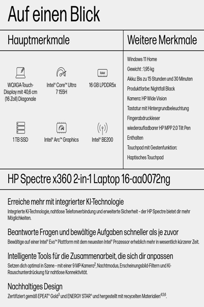 HP Spectre x360 16-aa0072ng 16" 2-i-1 Laptop - 9P3H1EA#ABD