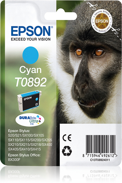 Encre Epson Monkey Singlepack cyan T0892 DURABrite Ultra - 1 pièce(s)