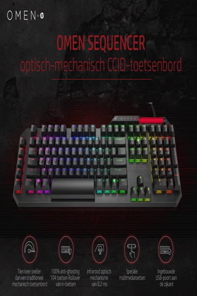 HP OMEN by Sequencer Keyboard: Full-size, Wired, Mechanical, Black - 2VN99AA