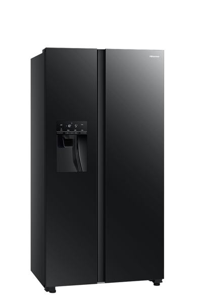 Hisense RS694N4GBE: Freestanding Black Side-by-Side Refrigerator.