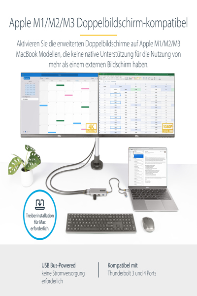 StarTech.com USB-C multiportadapter med ansluten USB-C till USB-A-dongel, dubbel HDMI (4K 30Hz/1080p 60Hz), 3x USB-A, minidockningsstation för laptop, resedockning, 40 cm kabel - 167B-USBC-MULTIPORT
