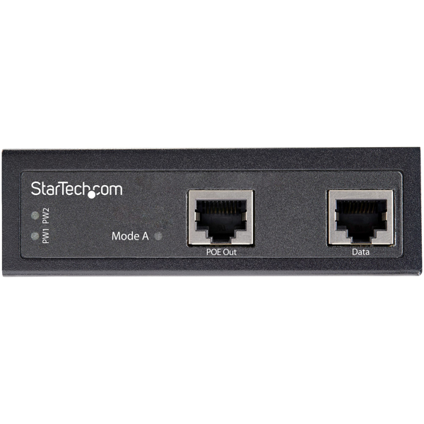 StarTech Industrial Gigabit Ethernet PoE Injector - 30W 802.3at PoE+ Midspan 48V-56VDC DIN Rail Power Over Ethernet Injector Adapter -40C to +75C Cameras/Sensors/WiFi Access - Power Injector - 30 Watt - Output ports: 2 - Black - POEINJ30W