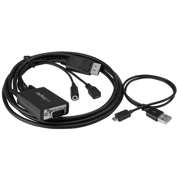 StarTech DisplayPort to VGA adapter cable with audio - 6ft (2m) - 2 m - DisplayPort - VGA (D-Sub) - Male - Male - Straight - DP2VGAAMM2M