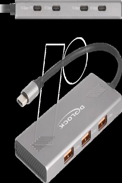 Hub USB Delock 10 Gbps avec 4 x Type-C femelle et 3 Type-A PD 80