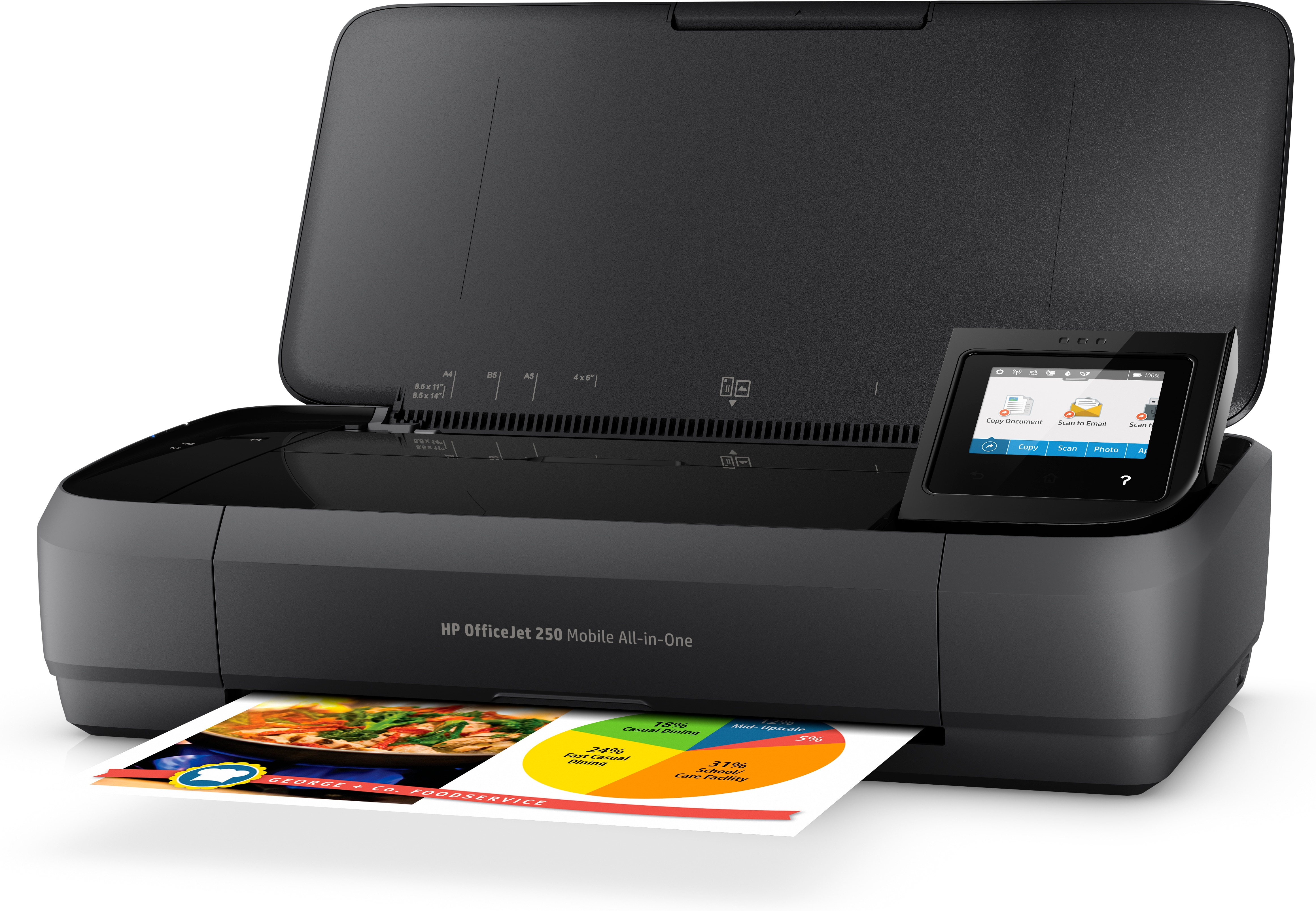 HP OfficeJet 250 Mobile All-in-One Printer - Print - copy - scan - 10-sheet ADF - Thermal inkjet - Colour printing - 4800 x 1200 DPI - A4 - Direct printing - Black - CZ992A