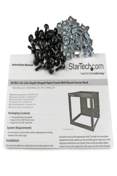 StarTech.com 12U Hinged Open Frame Wall Mount Server Rack - RK1219WALLOH