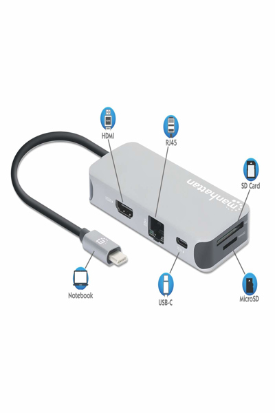 Station d'accueil Manhattan USB-C 10 W PD avec lecteur de cartes