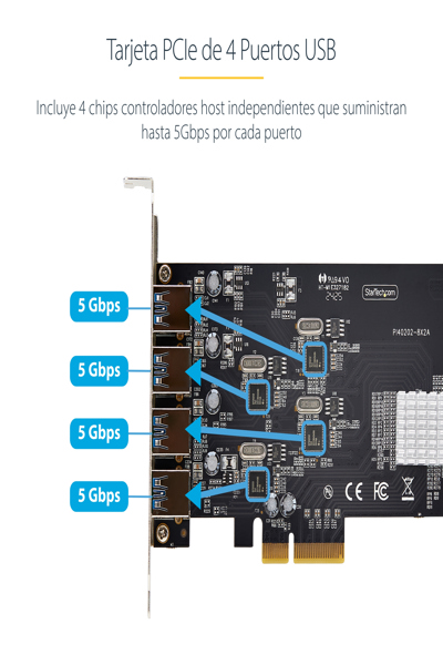 StarTech.com 4-portars USB-A PCIe-kort, USB 3.2 5 Gbps, 4x USB-kontroller - P5Q4A-USB-CARD