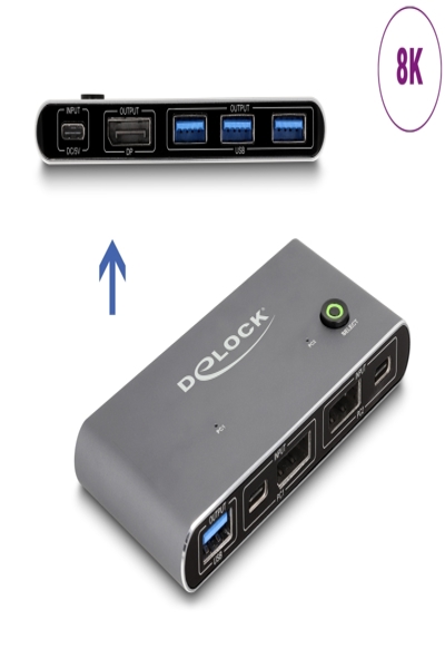 Delock DisplayPort KVM-switch 8K 30 Hz med USB 5 Gbps, 7680 x 4320 pixlar, 8K Ultra HD, Antracit - 18646