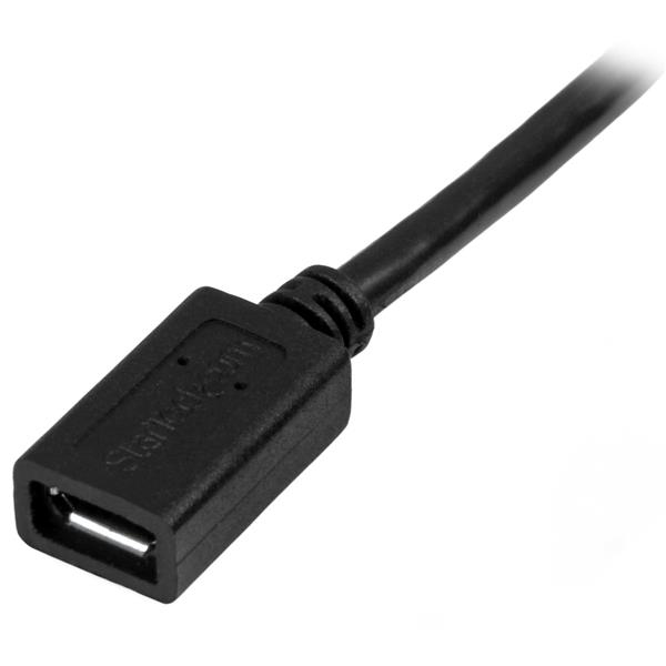 StarTech.com Micro-USB Extension Cable - M/F - 0.5m (20in) - 0.5 m - Micro-USB B - Micro-USB B - USB 2.0 - 480 Mbit/s - Black - USBUBEXT50CM
