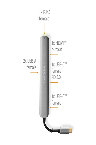 Nedis CCBW64230AT02 - USB 3.2 Gen 1 (3.1 Gen 1) Type-C - 100 W - 5000 Mbit/s - Anthracite - 4K Ultra HD - 60 Hz