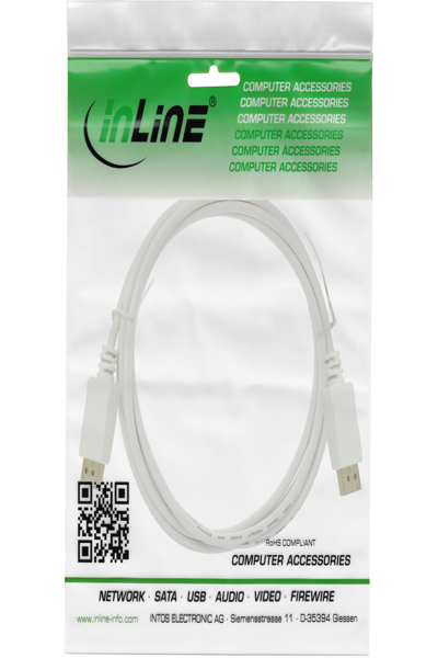InLine DisplayPort 1.4 Cable - 8K - White - Gold-Plated Contacts - 0.5m