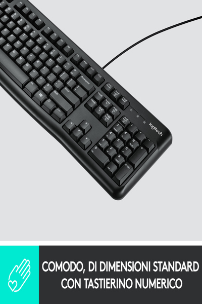 Logitech K120 Corded Keyboard - Full-size (100%) - Wired - USB - Membrane - QWERTY - Black - 920-002492