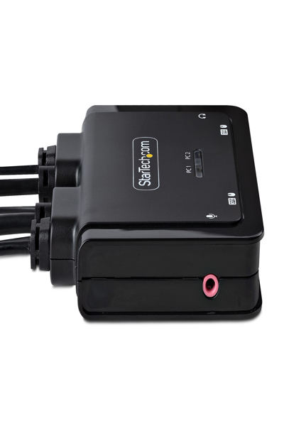 StarTech.com KVM-switch med 2 portar och USB-C-kabel, 4K 60Hz DisplayPort-utgång, kompakt KVM med 1,2 m integrerade USB typ-C/ljudkablar, bussdriven - C2-D46-UC2-CBL-KVM