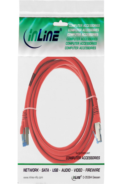 Câble patch en ligne S/FTP PiMF Cat.6A sans halogène 500 MHz rouge 1,5 m