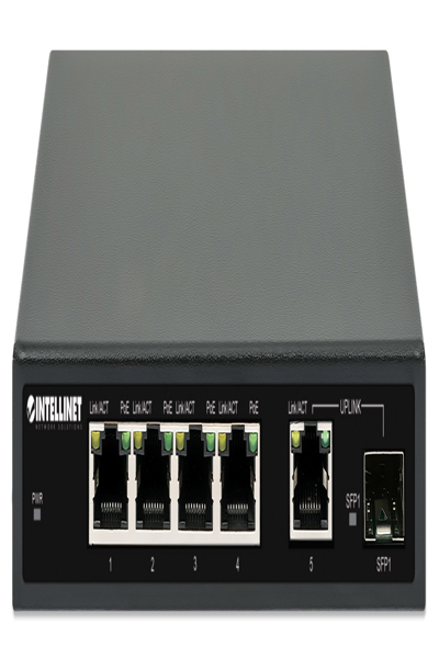 Intellinet-switch - 4 x 10/100/1000 (PoE+) + 1 x kombinerad Gigabit SFP/RJ-45 (upplänk) - 561822