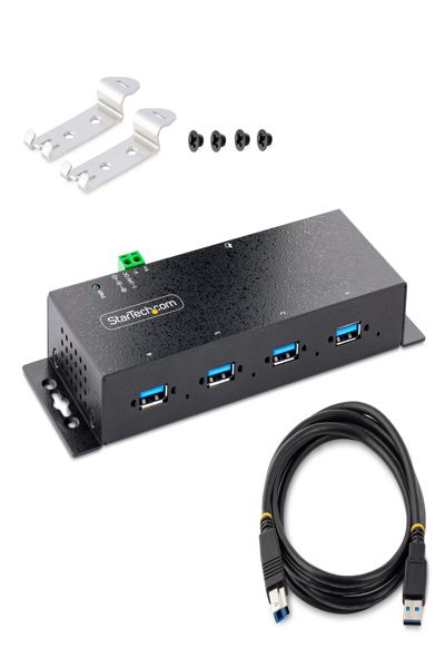 StarTech.com 4-Port Industrial USB 3.0 5Gbps Hub, Rugged USB Hub w/15kV Air/8kV Contact ESD and Surge Protection, DIN/Wall/Desk Mountable USB-A Hub, USB Expansion Hub with Locking Ports - 5G4AINDNP-USB-A-HUB