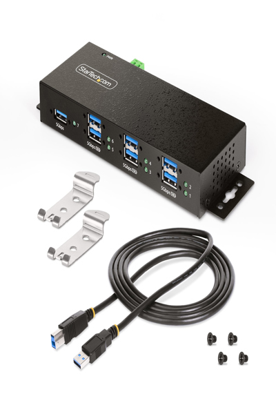 StarTech.com 7-Port Managed USB Hub with 7x USB-A, Heavy Duty with Metal Industrial Housing, ESD & Surge Protection, Wall/Desk/Din-Rail Mountable, USB 3.0/3.1/3.2 Gen 1 5Gbps - 5G7AINDRM-USB-A-HUB