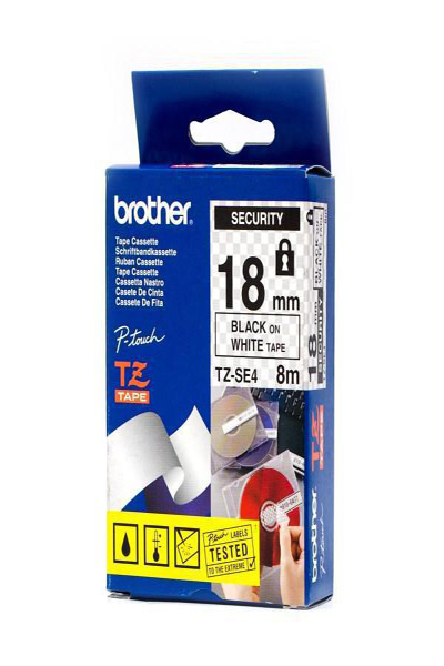 Brother Gloss Laminated Security Tape - Black on white - TZ - Blue - Thermal Transfer - Gloss - Brother - TZSE4