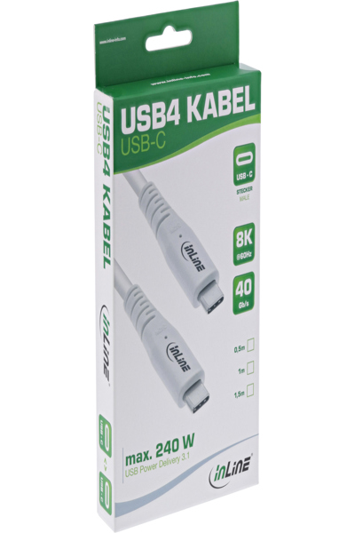 Câble USB-C PD 240 W InLine USB4 0,5 m Blanc