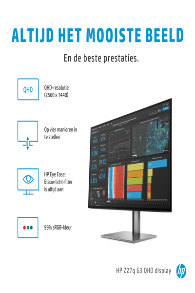 HP Z27q G3 QHD - 68.6 cm (27") - 2566 x 1440 pixels - Quad HD - LED - 5 ms - Silver - 1C4Z7AA