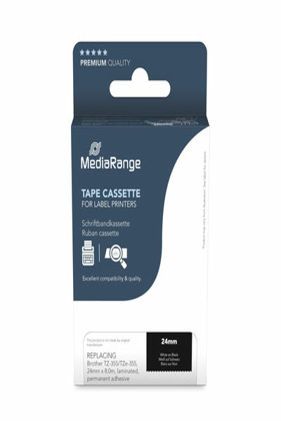 MediaRange 24 mm vit/svart tejp - MRBTZ355