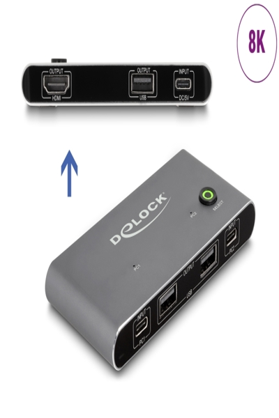 Delock USB-C KVM-switch till HDMI 8K 60 Hz med USB 2.0, 7680 x 4320 pixlar, 8K Ultra HD, Antracit - 11486