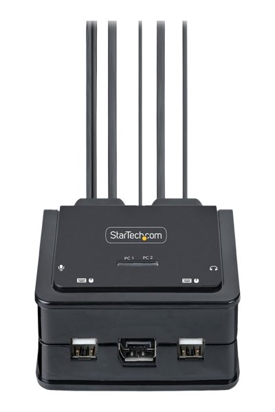 StarTech.com KVM-switch med 2 portar och USB-C-kabel, 4K 60Hz DisplayPort-utgång, kompakt KVM med 1,2 m integrerade USB typ-C/ljudkablar, bussdriven - C2-D46-UC2-CBL-KVM